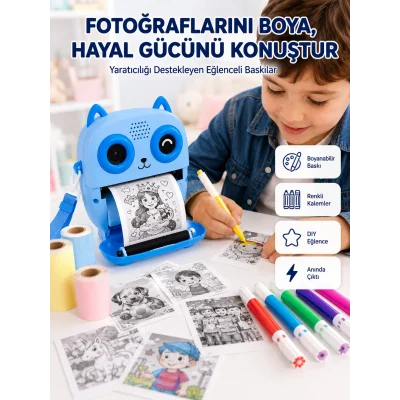 BUĞZ Anında Fotoğraf Basan Çocuk Kamerası Eğitici ve Eğlenceli Termal Yazıcılı