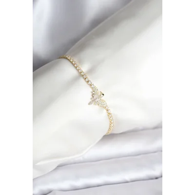 BUĞZ Anka Kuşu Model Zirkon Taşlı Gold Renk Pirinç Su Yolu Kadın Bileklik