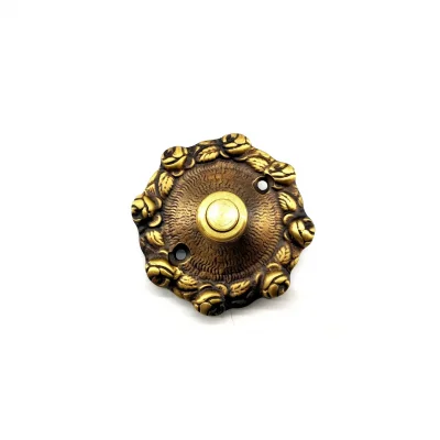 BUĞZ Antika Tarz Dekoratif Pirinç Güllü Kapı Zili - 75mm, Antik