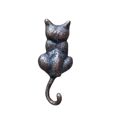 BUĞZ Antika Tarz Dekoratif Pirinç Kedi Sırt Kapı Tokmağı, Taktak - 160x65mm, Oksit