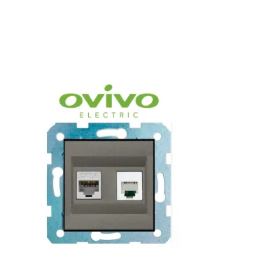  Antrasit Data Pirizi Jaksız CAT6 Çerçevesiz Grano - Priz ve Anahtar İçin Uyumlu Çerçeve