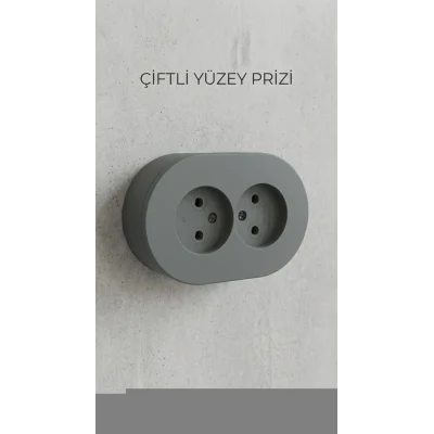 BUĞZ Antrasit İkili Sıva Üstü Topraklı Priz - Modern ve Dayanıklı Elektrik Çözümü