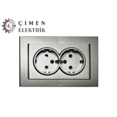 Antrasit İkili Topraklı Priz Çerçeveli - Priz ve Anahtar İçin Uyumlu Çerçeve