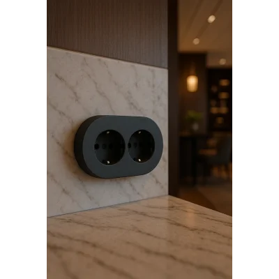 BUĞZ Antrasit Renk İkili Topraklı Priz – Modern Sıva Üstü Duvar Prizi, Lüks Dekoratif Elektrik Priz Çift Girişli
