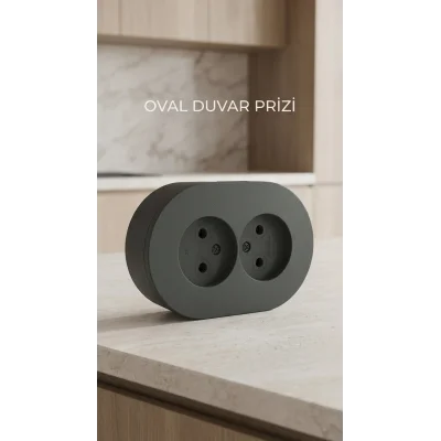 BUĞZ Antrasit Renkli Çift Topraklı Elektrik Prizi Sıva Üstü Modern Tasarım