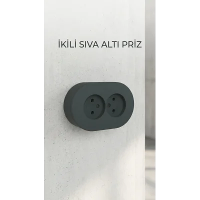BUĞZ Antrasit Renkli İkili Topraklı Priz - Sıva Üstü Kullanım İçin Uygun