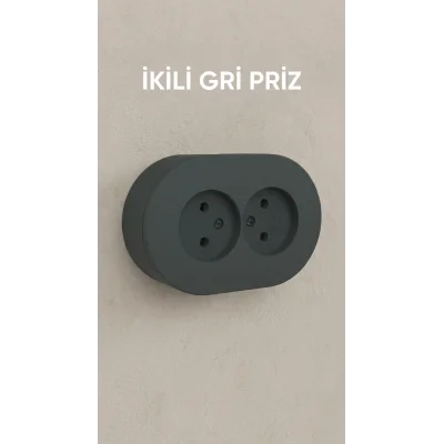 BUĞZ Antrasit Renkli Sıva Üstü İkili Topraklı Elektrik Prizi