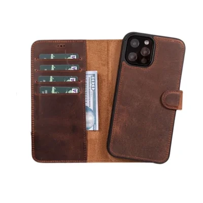  Apple iPhone 11 Pro Max Uyumlu Deri Cüzdanlı Kılıf RFID G2 Kahve