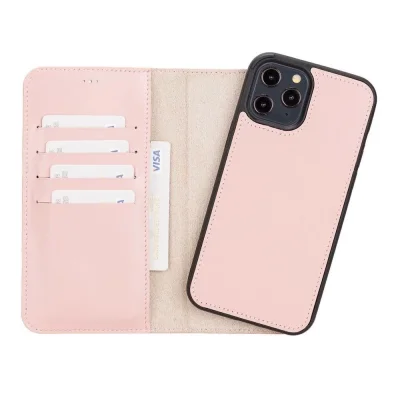  Apple iPhone 12 Pro Max Uyumlu Deri Cüzdanlı Kılıf NU2 Pembe