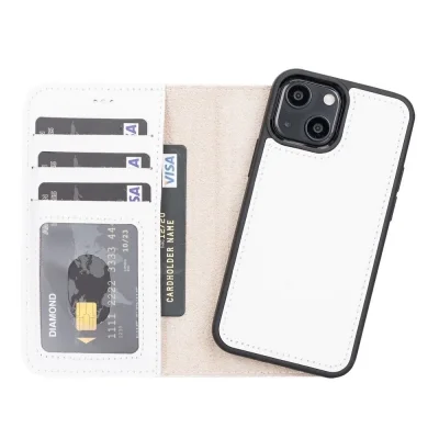  Apple iPhone 13 Mini Uyumlu Deri Cüzdanlı Kılıf F3 Beyaz