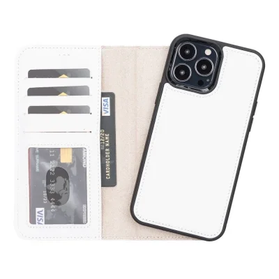  Apple iPhone 13 Pro Max Uyumlu Deri Cüzdanlı Kılıf F3 Beyaz