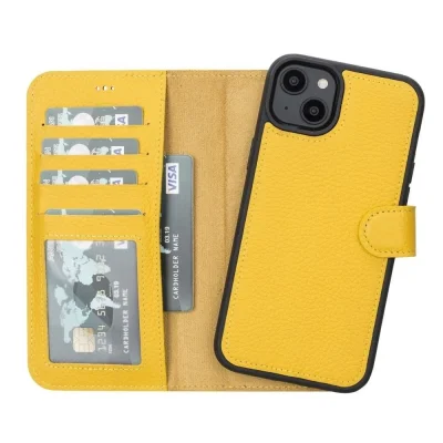  Apple iPhone 14 Plus Uyumlu Deri Cüzdanlı Kılıf MWWN FL12 Sarı
