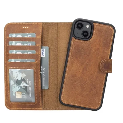  Apple iPhone 14 Plus Uyumlu Deri Cüzdanlı Kılıf MWWN G19 Taba