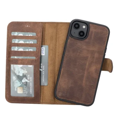  Apple iPhone 14 Plus Uyumlu Deri Cüzdanlı Kılıf MWWN G2 Kahve
