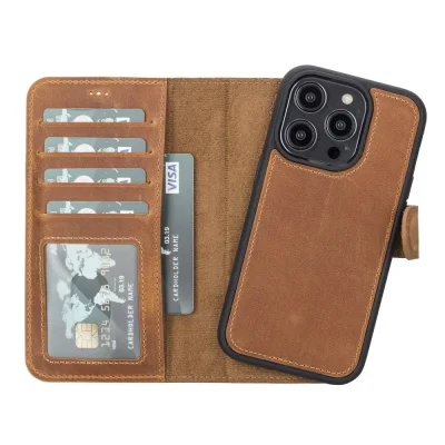  Apple iPhone 14 Pro Uyumlu Deri Cüzdanlı Kılıf MWWN G19 Taba