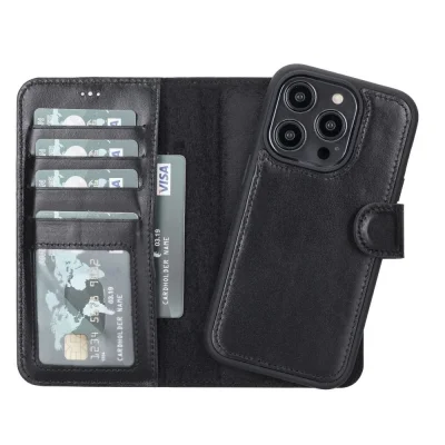  Apple iPhone 14 Pro Uyumlu Deri Cüzdanlı Kılıf MWWN RST1 Siyah
