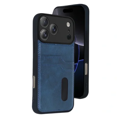 BUĞZ İphone 17 Pro Max Sara Kartvizitli Deri Kılıf - Lacivert