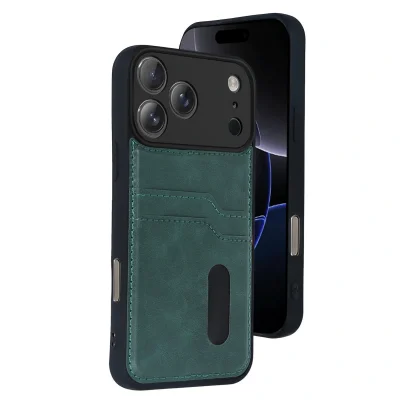 BUĞZ İphone 17 Pro Max Sara Kartvizitli Deri Kılıf - Yeşil