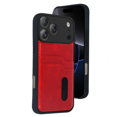 BUĞZ İphone 17 Pro Sara Kartvizitli Deri Kılıf - Kırmızı