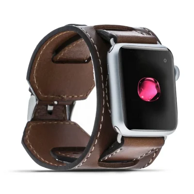  Apple Watch Uyumlu Deri Kordon 38-40-41mm Cuff Taba