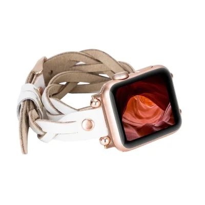  Apple Watch Uyumlu Deri Kordon 38-40-41mm DT RT F3 Beyaz