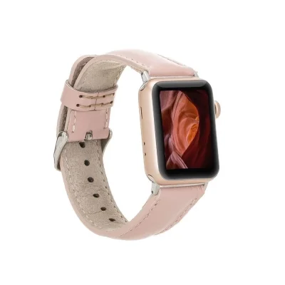  Apple Watch Uyumlu Deri Kordon 42-44-45mm NU2 Pembe