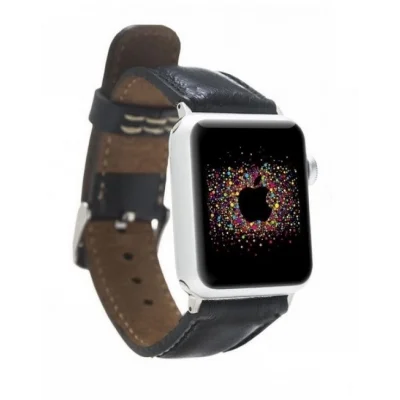  Apple Watch Uyumlu Deri Kordon 42-44-45mm RST1 Siyah