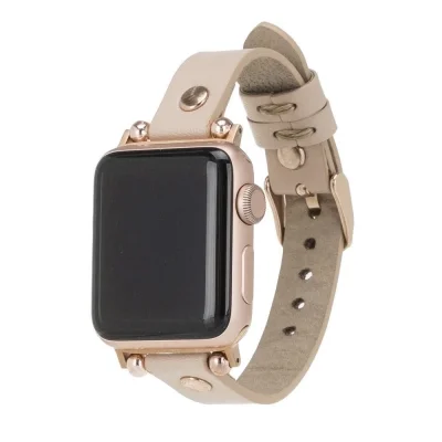  Apple Watch Uyumlu Deri Kordon 42-44-45mm RT ERC3 Bej