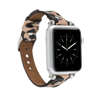  Apple Watch Uyumlu Deri Kordon 42-44-45mm ST Leopar NE