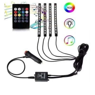  Araç İçi Ayak Altı Sese Duyarlı Şerit Led 4lü Set