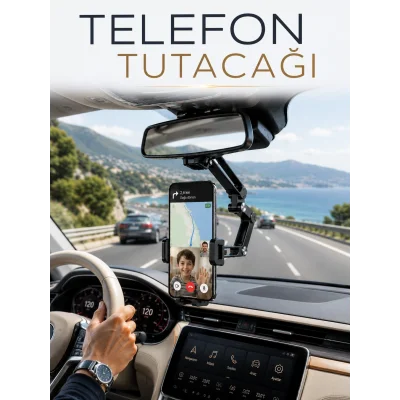 BUĞZ Araç İçi Dikiz Aynası Telefon Tutucu 360° Döner Ayarlanabilir Katlanabilir