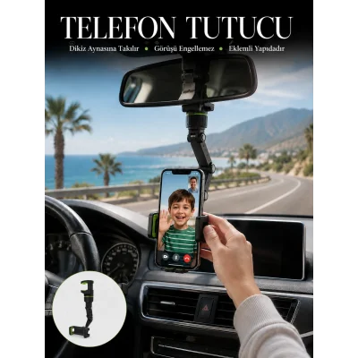 BUĞZ Araç İçi Telefon Tutucu Dikiz Aynasına Takılan Sabit ve Ayarlanabilir