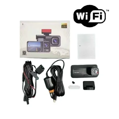 BUĞZ Araç Kamerası - 3 Kameralı Wifi Ön , İç ve Arka Full HD DVR Araç İçi Ekranlı Kamera