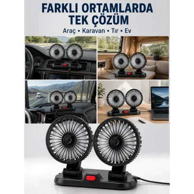 BUĞZ Araç, Karavan ve Tır İçin Çift Fanlı Mini Vantilatör