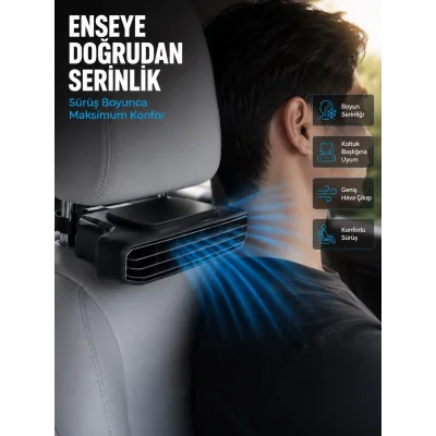 BUĞZ Araç Koltuğu İçin 5 Hız Kademeli Soğutucu Fan Aroma Hazneli USB-C Şarjlı