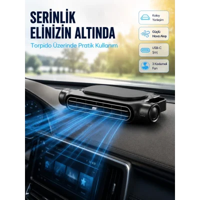 BUĞZ Araç Koltuk Başlığı Soğutucu Fan USB Şarjlı 3 Kademeli Sessiz Boyun Serinletici