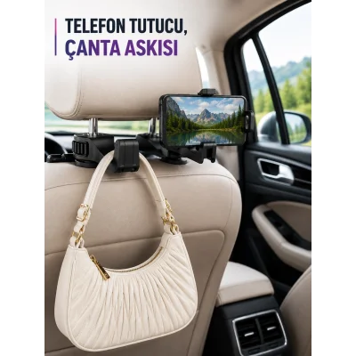 BUĞZ Araç Koltuk Başlığına Takılan Telefon Tutucu ve Eşya Askısı