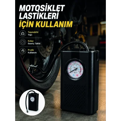 BUĞZ Araç Lastik Şişirme Pompası Taşınabilir Analog Basınç Göstergeli Hava Kompresörü