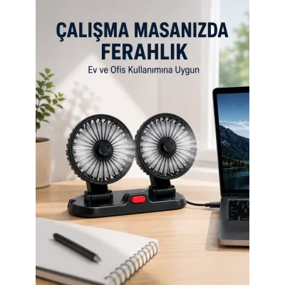BUĞZ Araç ve Ev Kullanımına Uygun Çift Başlıklı Masaüstü Vantilatör