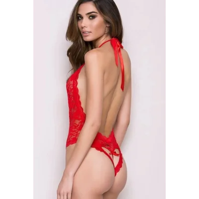 BUĞZ Arkası Açık Dantelli Kırmızı Fantazi Babydoll TM1287