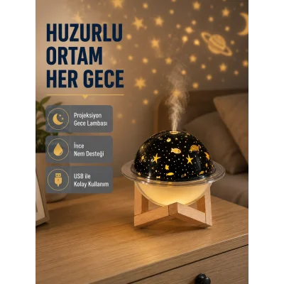 BUĞZ Aromaterapili USB Hava Nemlendirici – Projeksiyon Işıklı, Sessiz ve Şık Tasarım