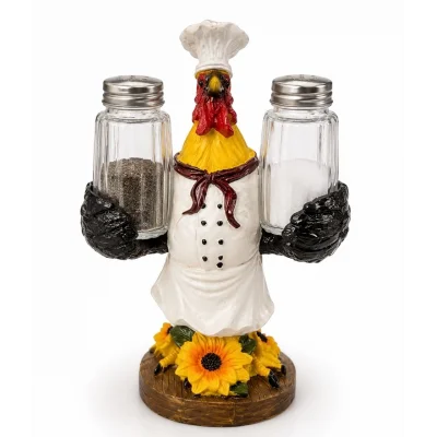 BUĞZ Aşçı Horoz Figürlü Tuzluk Biberlik Seti - Polyester - Dekoratif Mutfak Aksesuarı