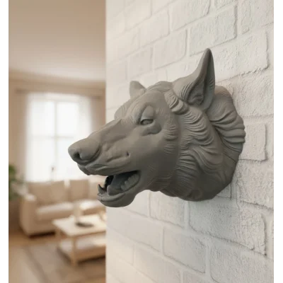 BUĞZ Asılabilir Gri Kurt Heykeli Ev Ofis Duvar Süslemesi Dekoratif