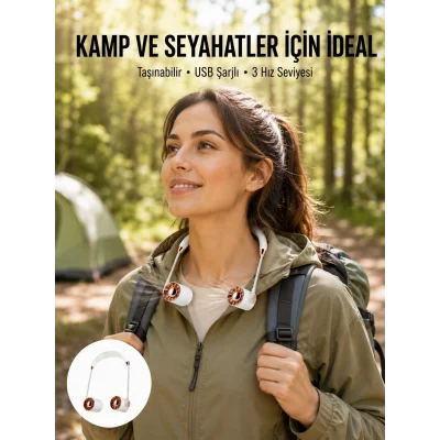 BUĞZ Asılabilir Mini Boyun Fanı | 1000mAh Şarjlı, Turbo Güçlü Rüzgar Yeni Nesil
