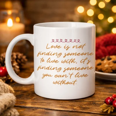 BUĞZ Aşk Dolu Mesajlı Porselen Kupa Model 39 – “Love Is Not Finding Someone…” Yazılı Romantik Kahve Kupası Sevgiliye Özel Hediye