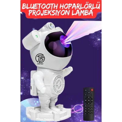 BUĞZ Astronot Tasarımlı Bluetooth Hoparlörlü HD Yıldız Projeksiyonlu Dekoratif Gece Lambası