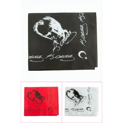 BUĞZ Atatürk İmzalı Desenli Keten Bandana 50*50