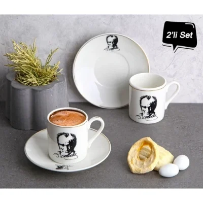 BUĞZ Atatürk Tasarımlı Porselen 2li Kahve Seti