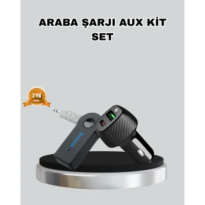 BUĞZ AUX Bluetooth Adaptör ve 38W Hızlı Araç Şarj Cihazı Seti