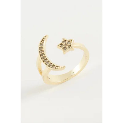  Ay Yıldız Zirkon Taşlı Yüzük